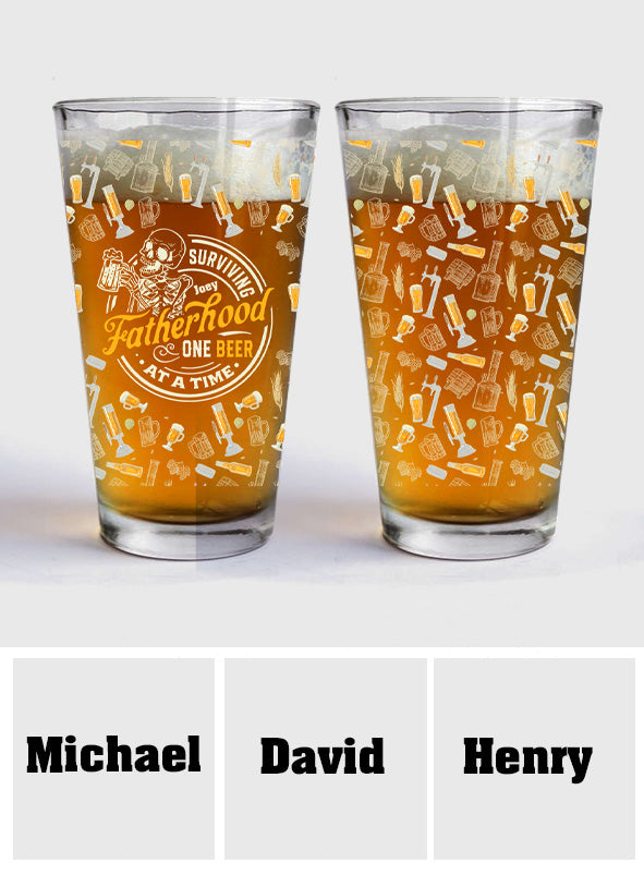 Surviving Fatherhood One Beer At A Time - Personalized Father Beer Glass