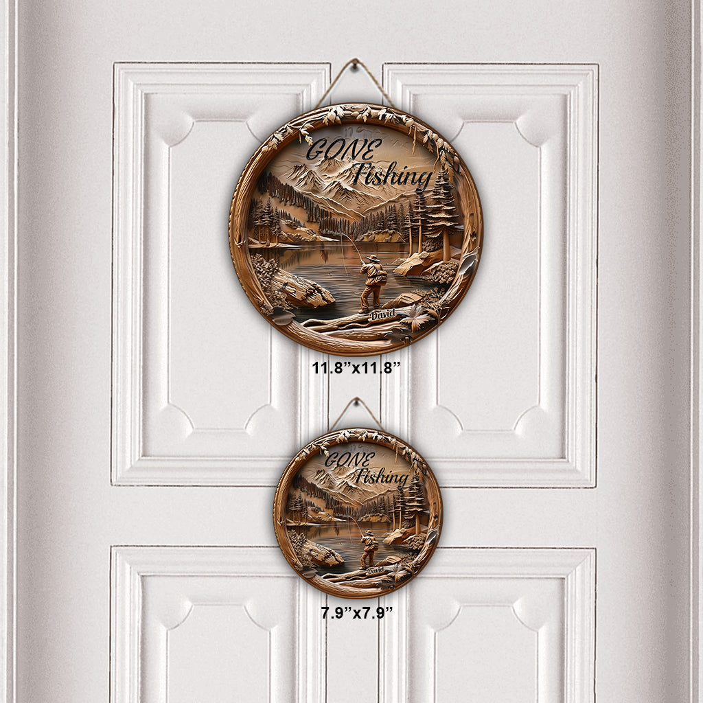 Gone Fishing - Personalized Fishing Round Wood Sign