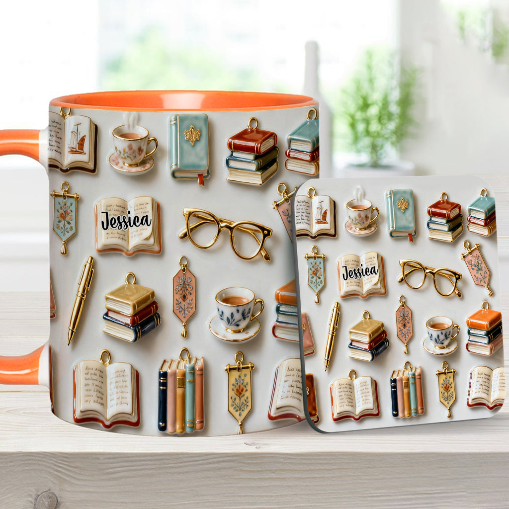 Une fille qui aime les livres - Mug et sous-verre personnalisés avec motif livre