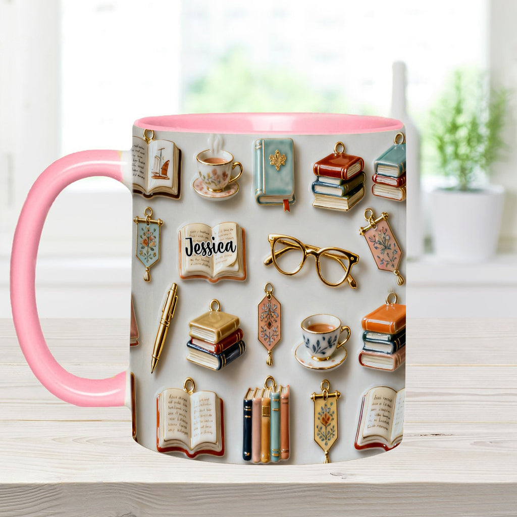 Une fille qui aime les livres - Mug et sous-verre personnalisés avec motif livre