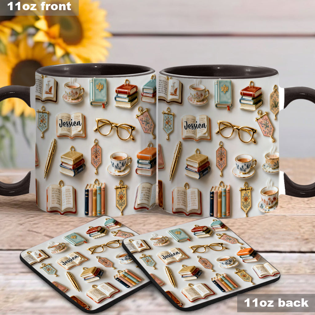 Une fille qui aime les livres - Mug et sous-verre personnalisés avec motif livre