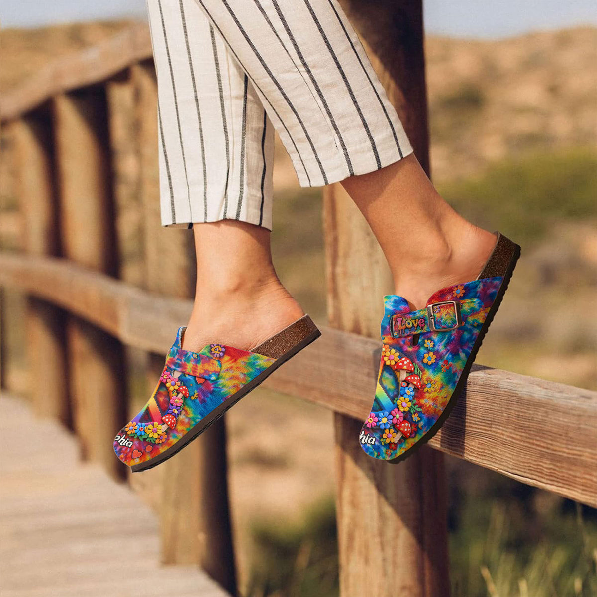 Style hippie, paix et amour hippie - Sabots hippies personnalisés avec soutien de la voûte plantaire