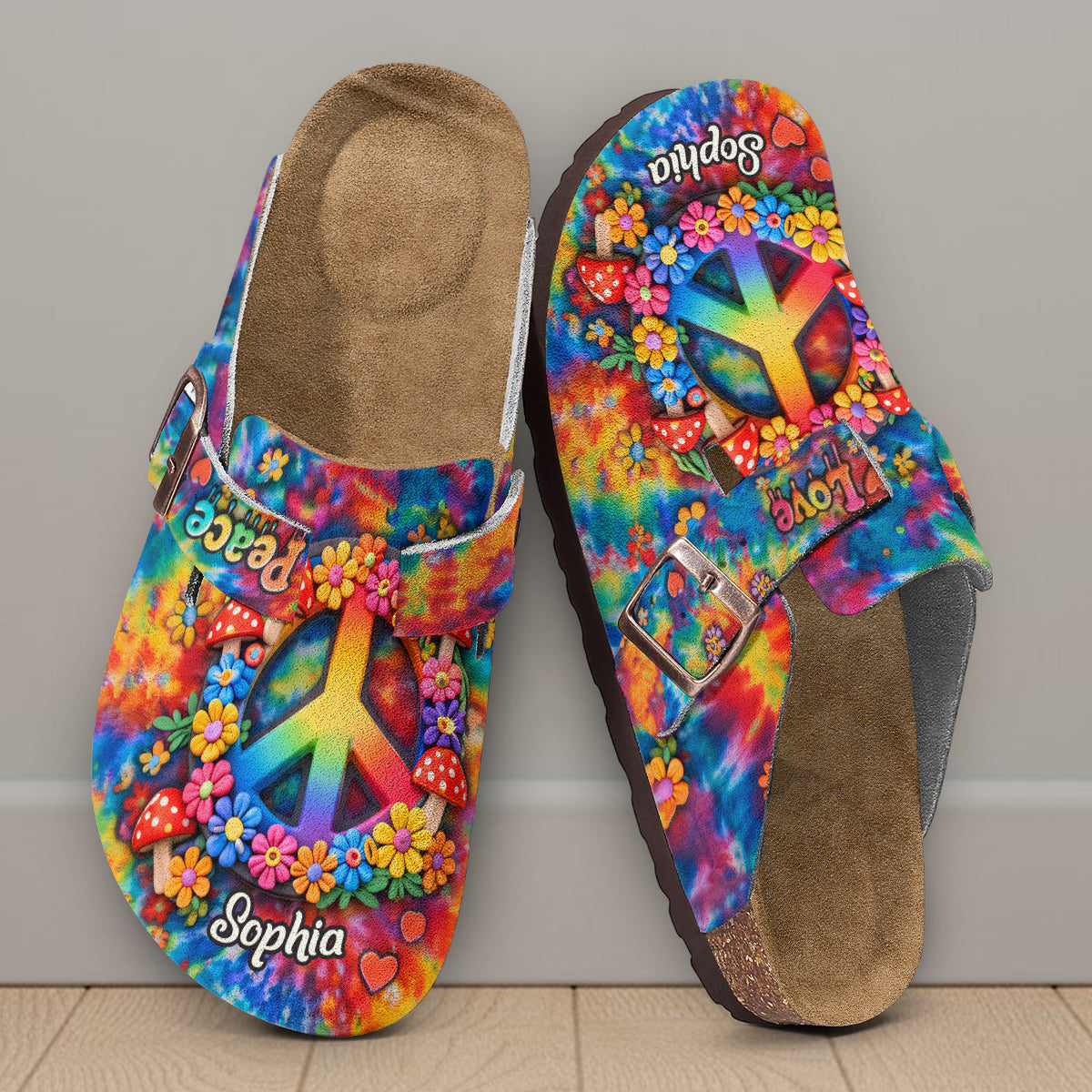 Style hippie, paix et amour hippie - Sabots hippies personnalisés avec soutien de la voûte plantaire