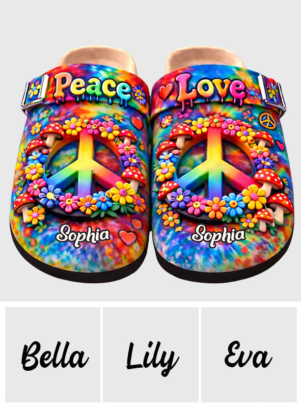 Style hippie, paix et amour hippie - Sabots hippies personnalisés avec soutien de la voûte plantaire