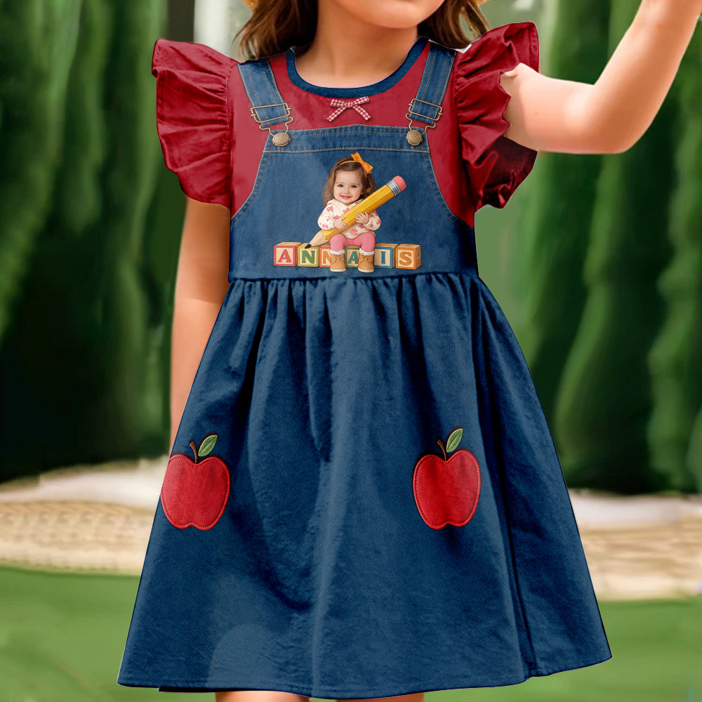 Geschenk zum Schulanfang für Mädchen/Tochter/Enkelin... - Personalisierbares Rüschensleeve-Kleid für Kinder