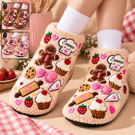 Cadeau pour Amateurs de Pâtisserie - Chaussons en Fourrure Synthétique Personnalisés
