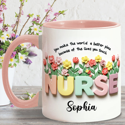Nursing Is A Work Of Heart - Personalized Nurse Accent Mug