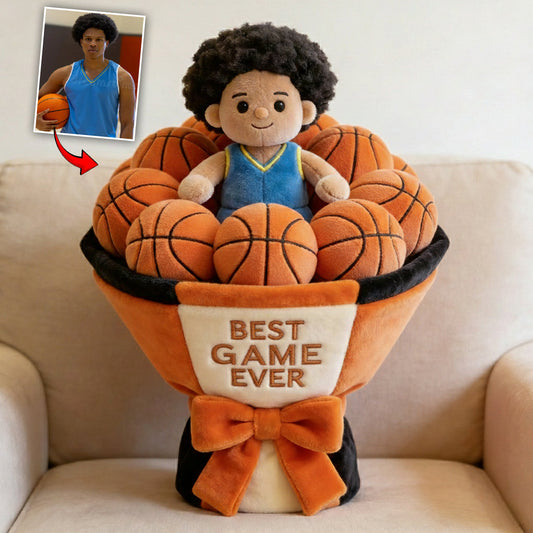 Individuell gestalteter Basketball-Plüschstrauß – Personalisiertes Basketball-Kissen aus hochwertigem Kunstfell