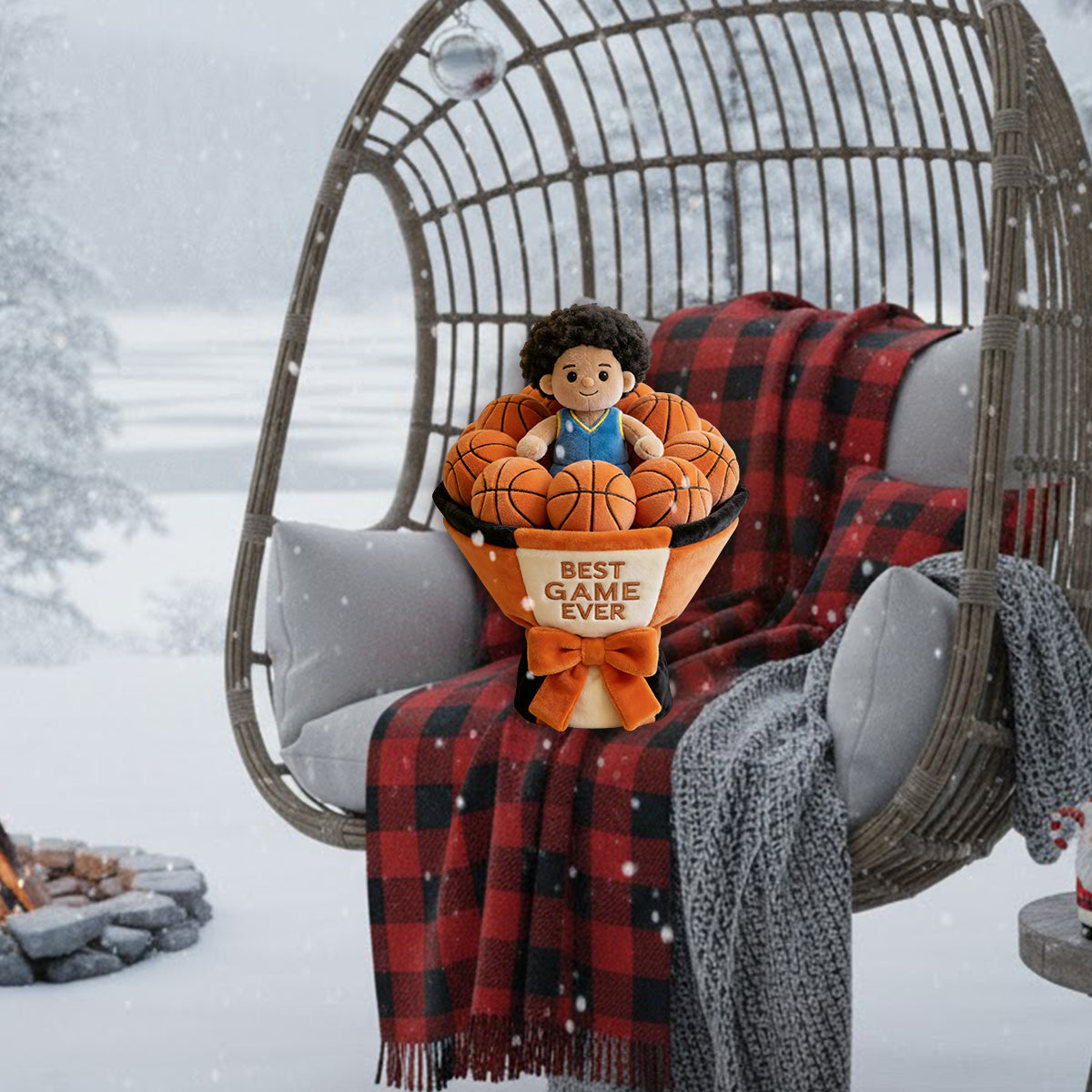 Custom Basketball Plush Bouquet - Personalized Basketball Premium Faux Fur Pillow