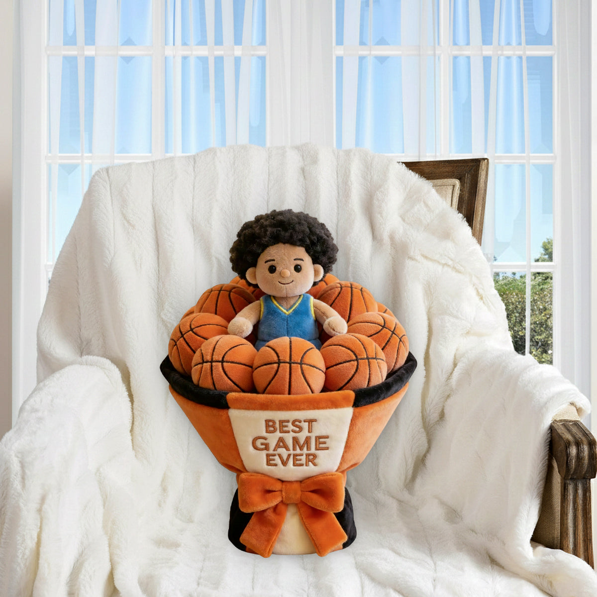 Custom Basketball Plush Bouquet - Personalized Basketball Premium Faux Fur Pillow