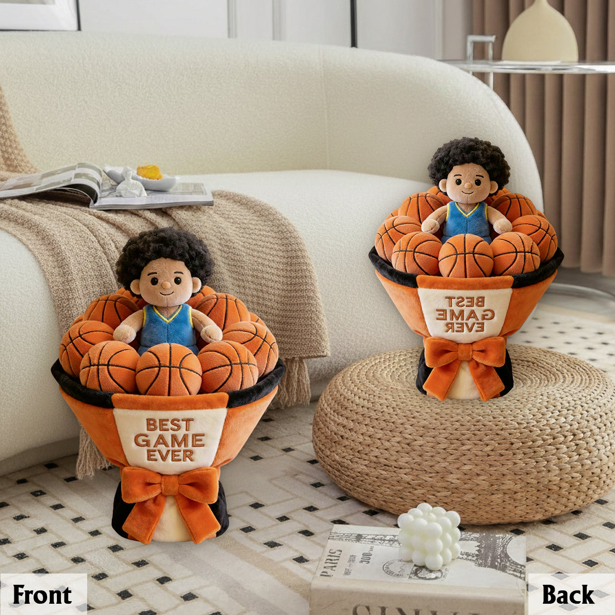 Custom Basketball Plush Bouquet - Personalized Basketball Premium Faux Fur Pillow