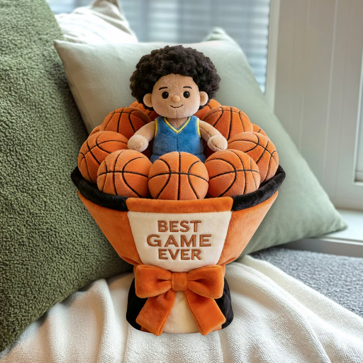 Custom Basketball Plush Bouquet - Personalized Basketball Premium Faux Fur Pillow