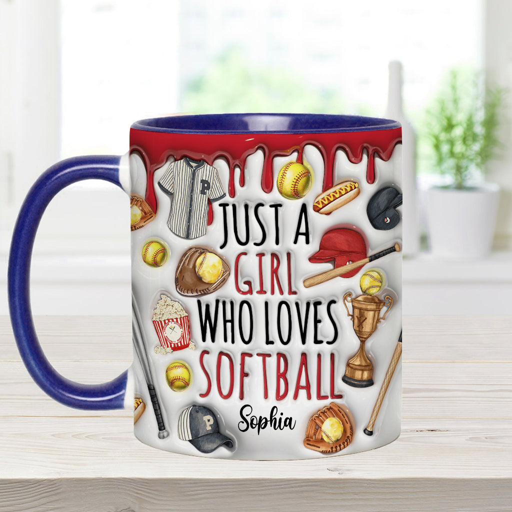 Mug personnalisé « Juste une fille qui adore le softball »