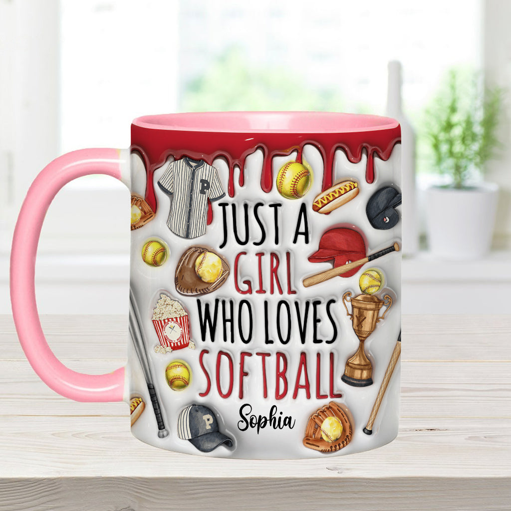 Mug personnalisé « Juste une fille qui adore le softball »
