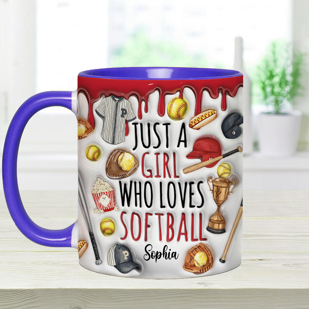 Mug personnalisé « Juste une fille qui adore le softball »