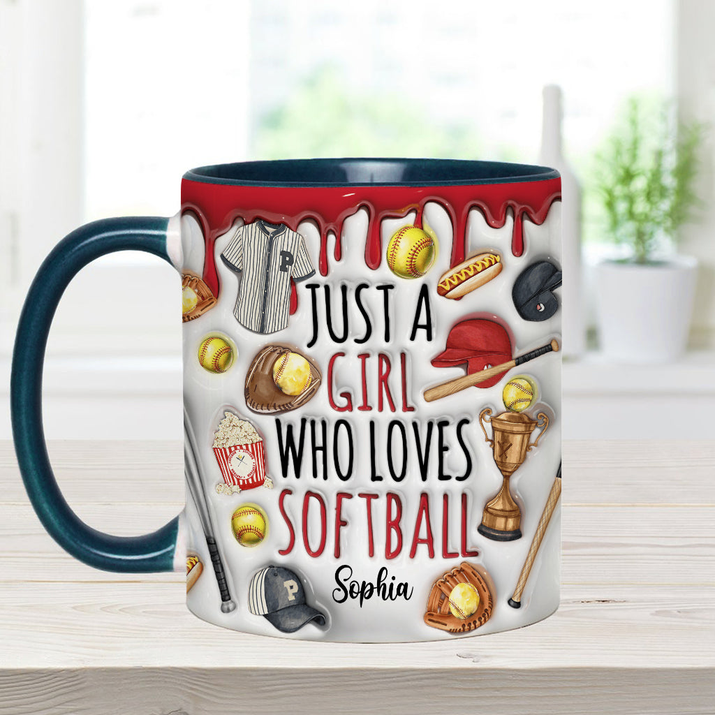Mug personnalisé « Juste une fille qui adore le softball »