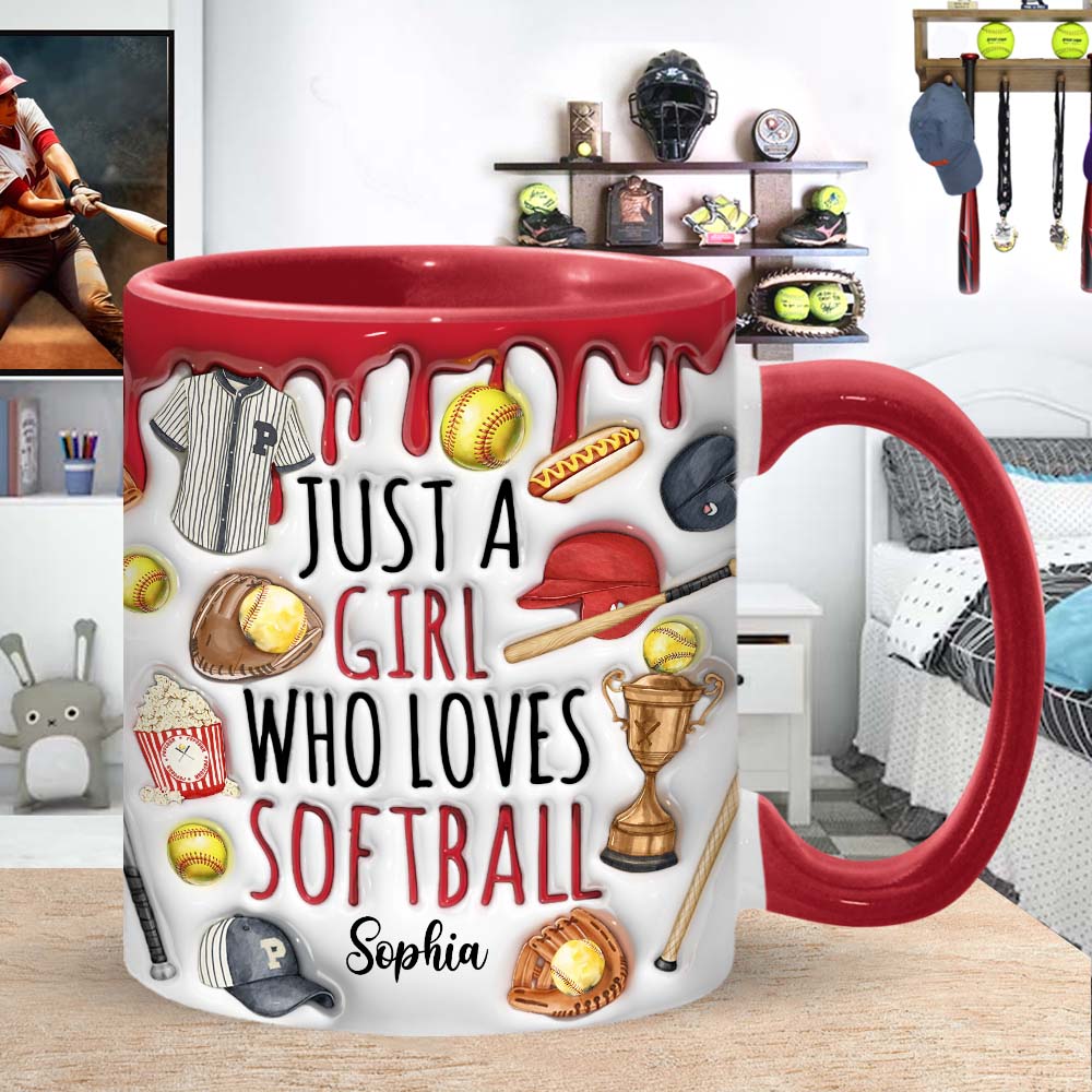 Mug personnalisé « Juste une fille qui adore le softball »