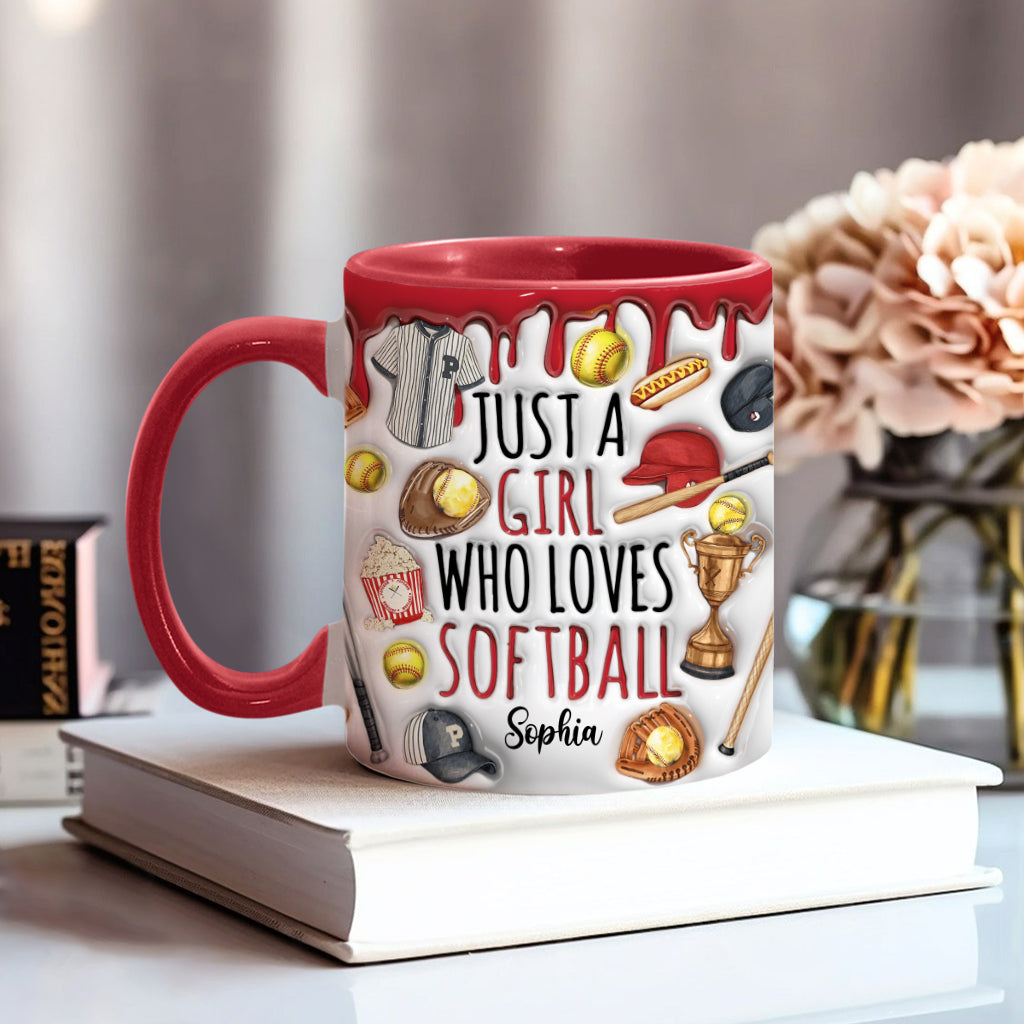 Mug personnalisé « Juste une fille qui adore le softball »