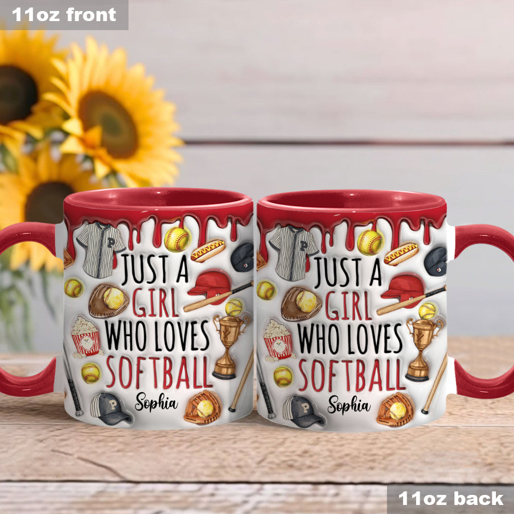 Mug personnalisé « Juste une fille qui adore le softball »