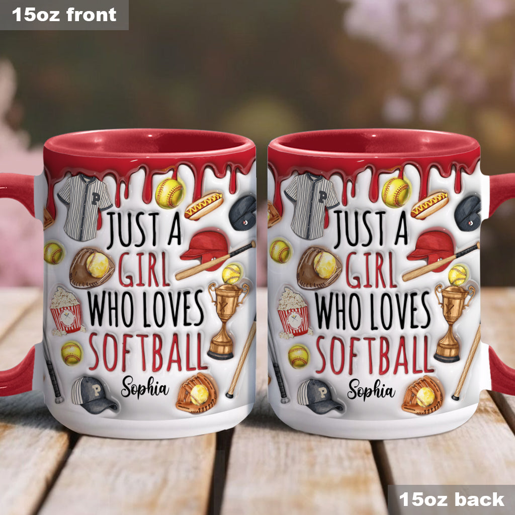 Mug personnalisé « Juste une fille qui adore le softball »