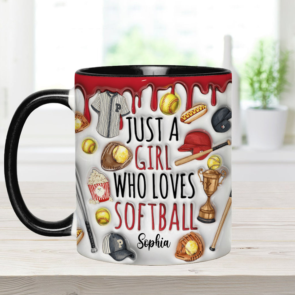 Mug personnalisé « Juste une fille qui adore le softball »