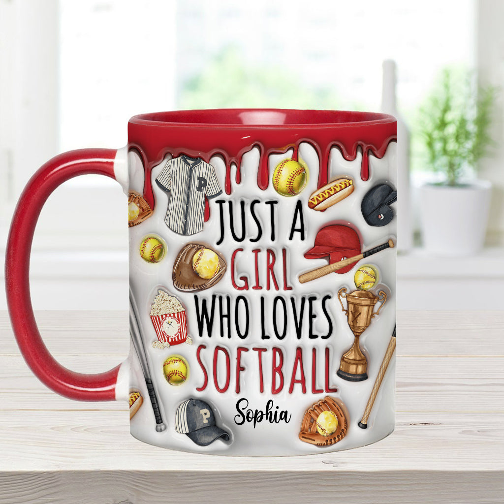 Mug personnalisé « Juste une fille qui adore le softball »