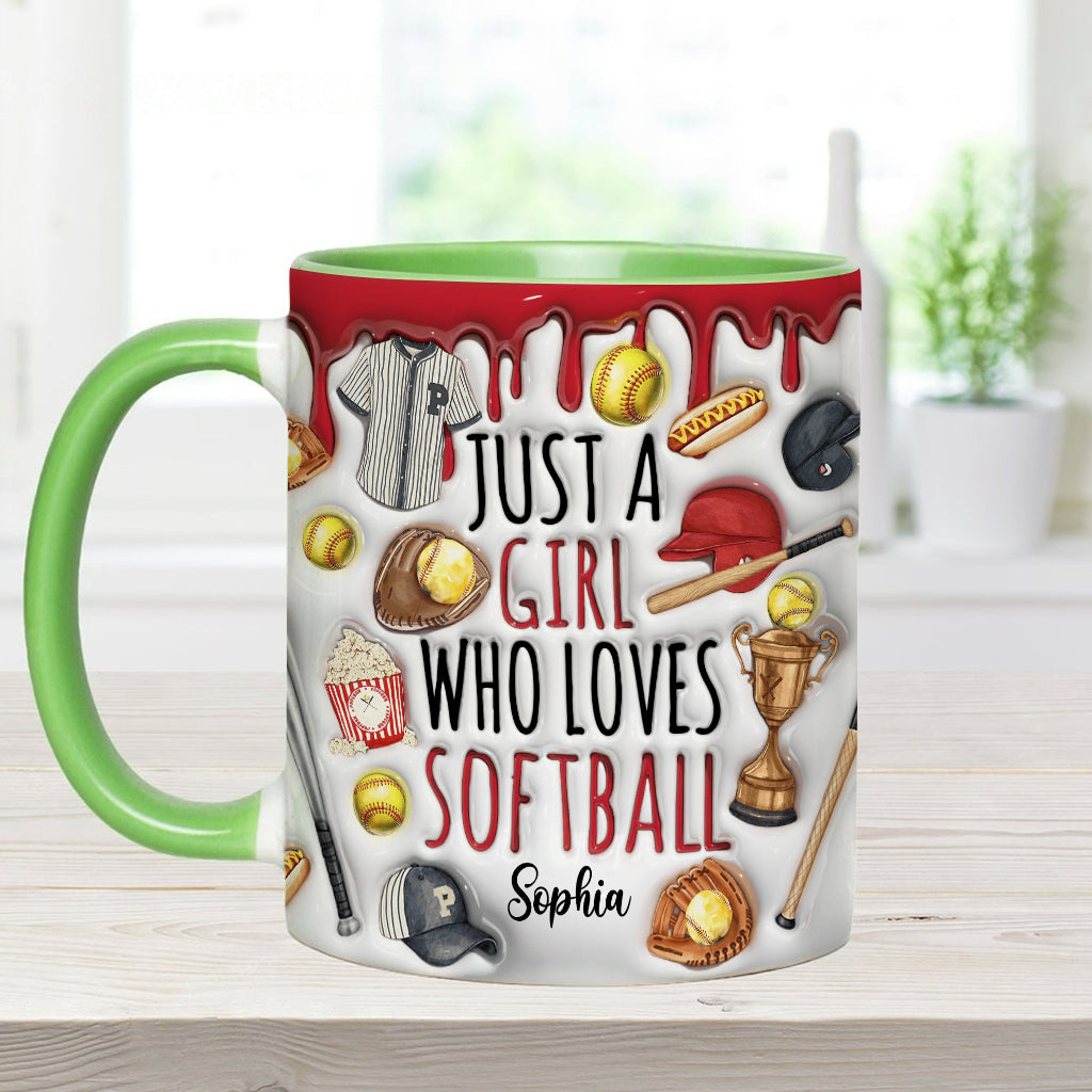 Mug personnalisé « Juste une fille qui adore le softball »