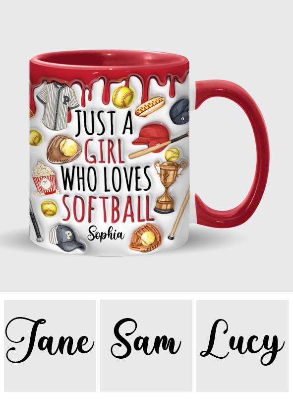 Mug personnalisé « Juste une fille qui adore le softball »