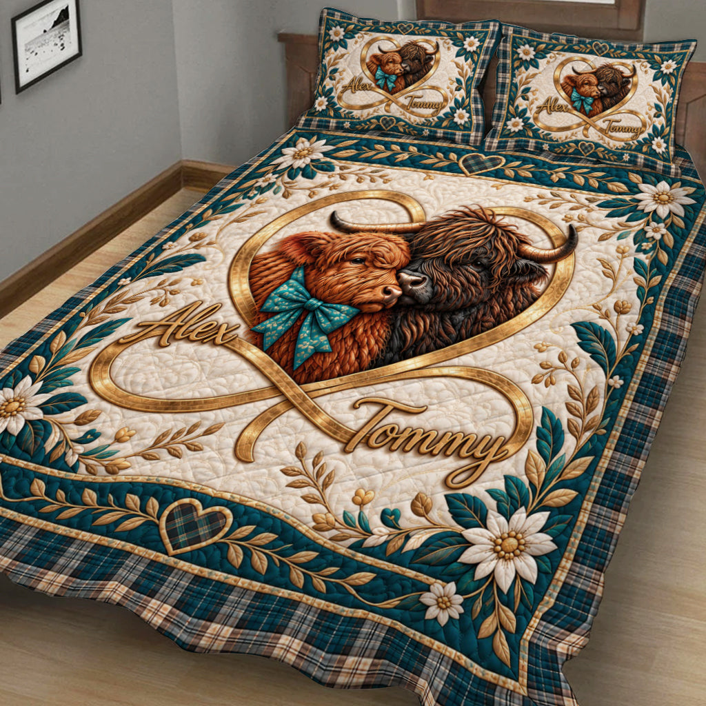 Love You Infinite - Personalized Highland Cow Quilt Set