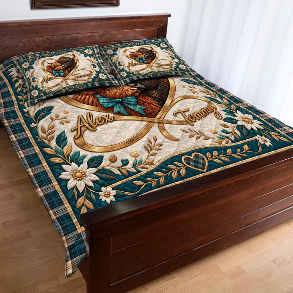 Love You Infinite - Personalized Highland Cow Quilt Set