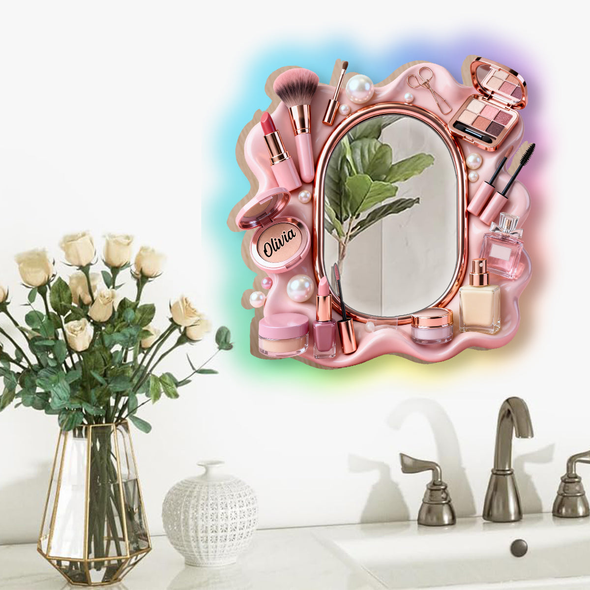 Miroir mural de maquillage personnalisé avec lumière LED - Maquilleuse