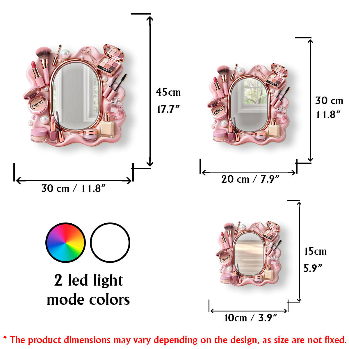 Miroir mural de maquillage personnalisé avec lumière LED - Maquilleuse