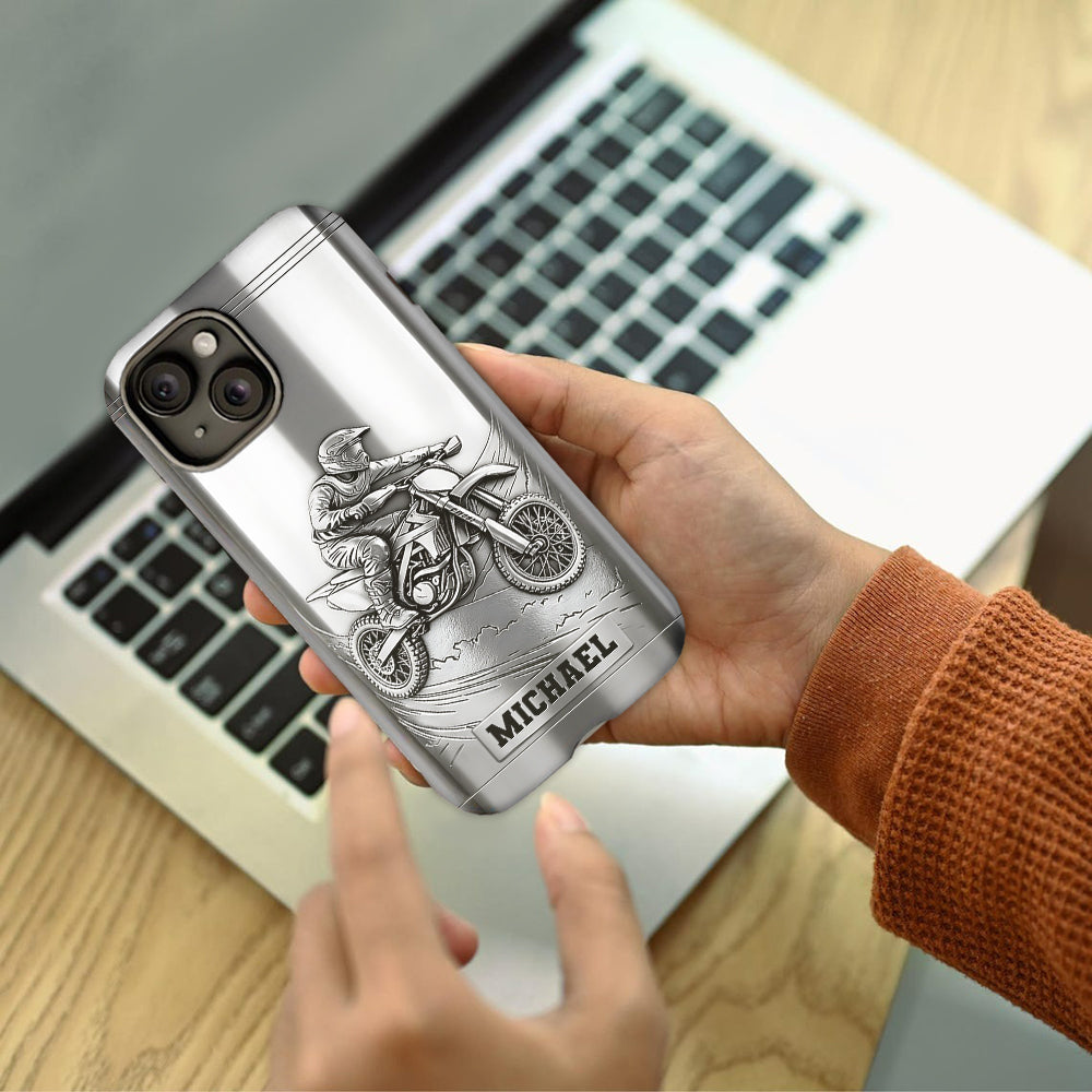 Handyhülle mit Metallic-Motiv (Dirtbike/Motocross) – Personalisierte Dirtbike-Handyhülle mit Vollbilddruck