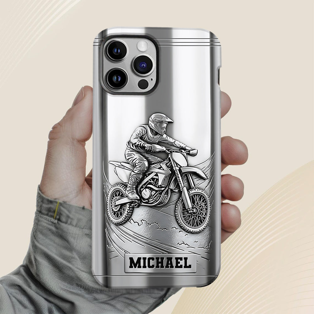 Handyhülle mit Metallic-Motiv (Dirtbike/Motocross) – Personalisierte Dirtbike-Handyhülle mit Vollbilddruck