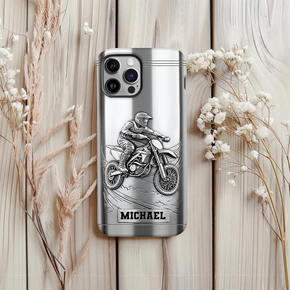 Handyhülle mit Metallic-Motiv (Dirtbike/Motocross) – Personalisierte Dirtbike-Handyhülle mit Vollbilddruck