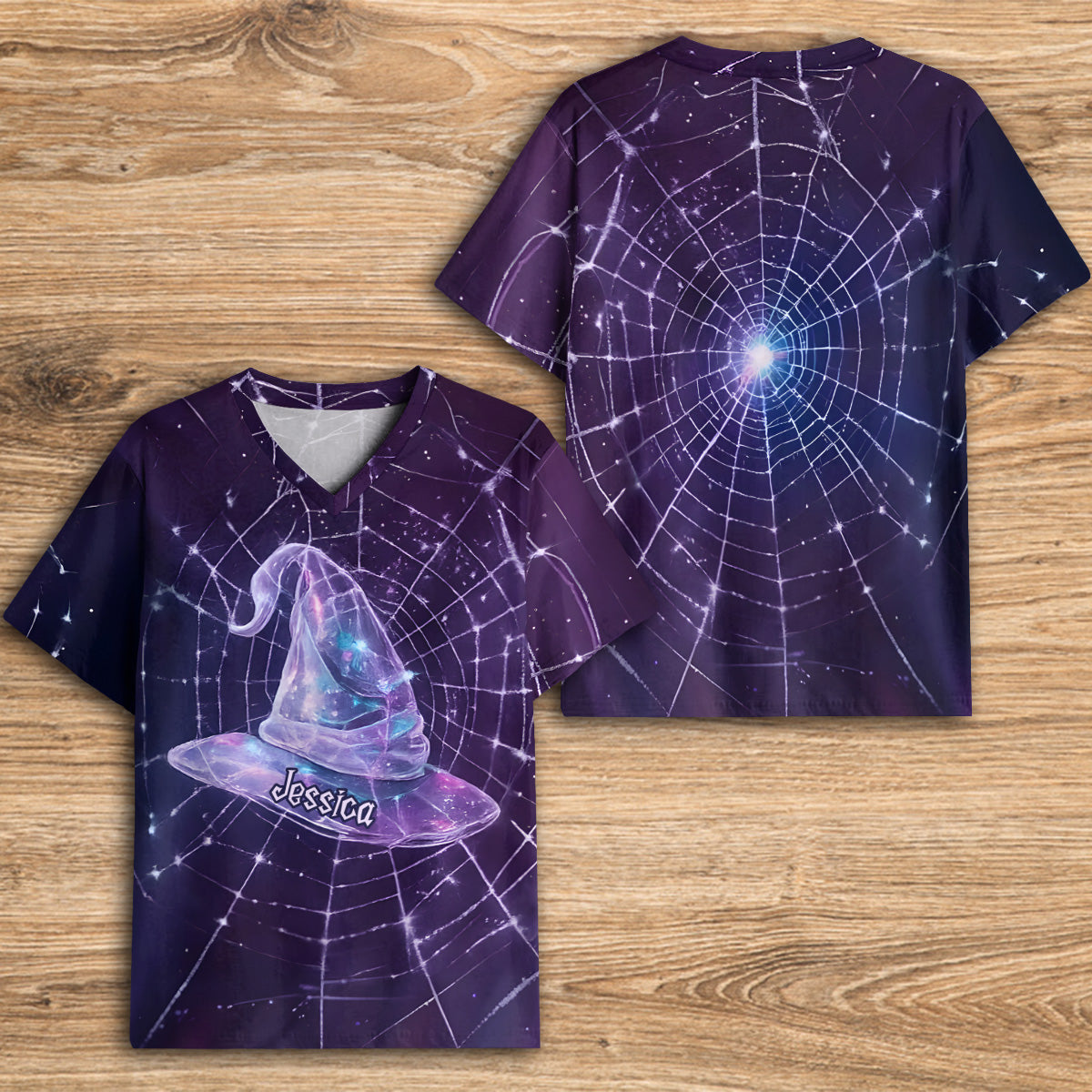 Beautiful Witch Hat In Spider Web - Personalized Witch Fully Printed V-Neck T-Shirt