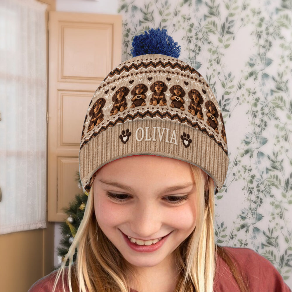 Dog Mom Heart - Personalized Dog Beanie Hat