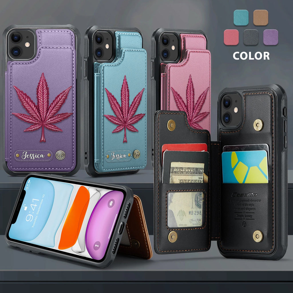 Bonne humeur - Étui portefeuille personnalisé pour téléphone avec motif cannabis