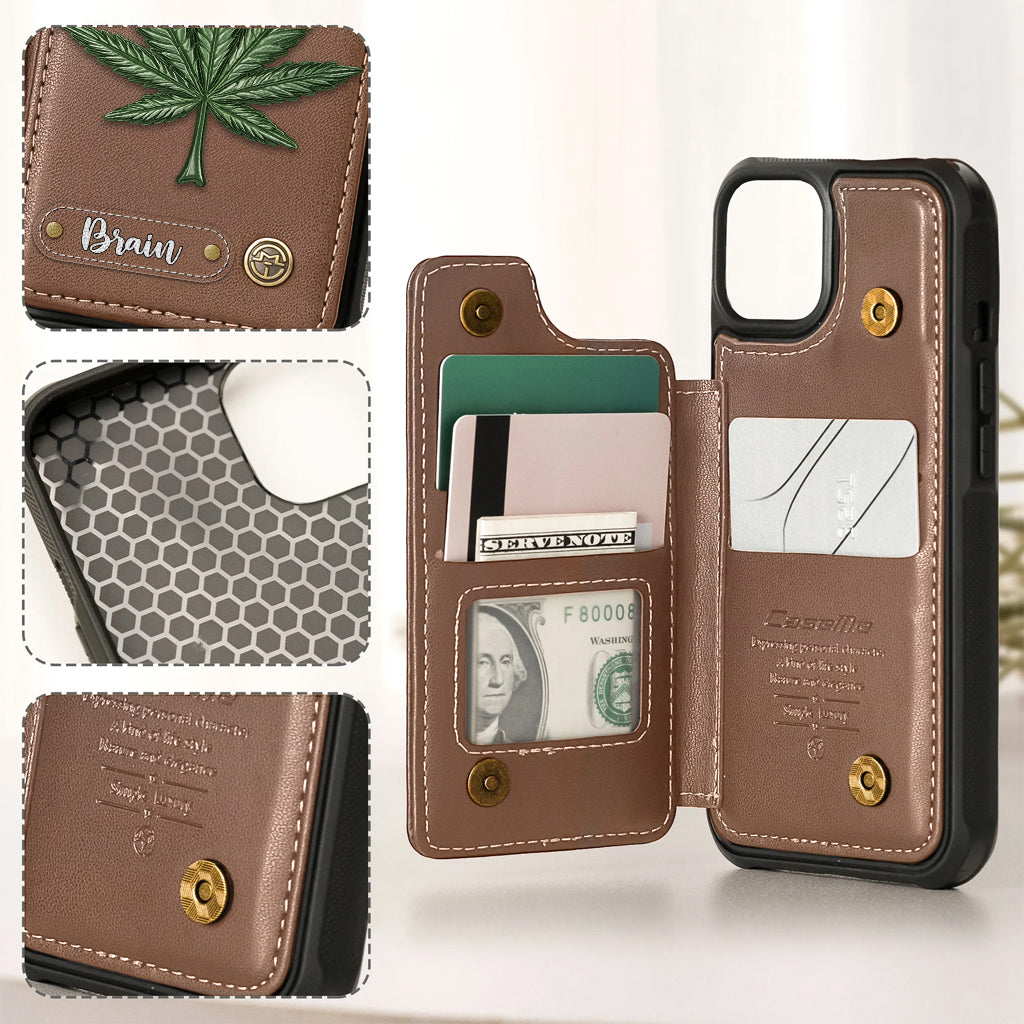 Bonne humeur - Étui portefeuille personnalisé pour téléphone avec motif cannabis