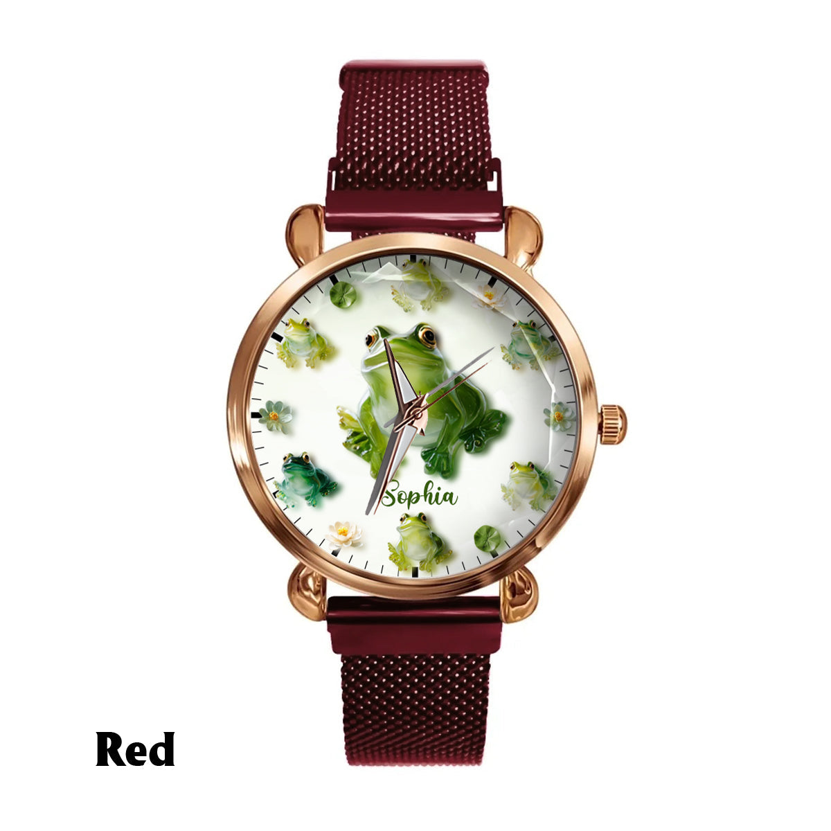 Einfach ein Mädchen, das Frösche liebt – personalisierte Frosch-Damenhanduhr 