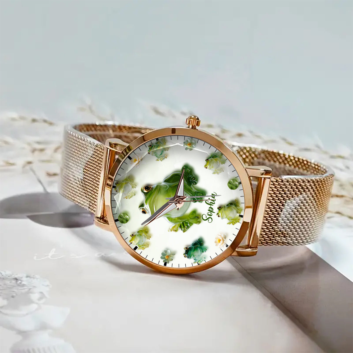 Einfach ein Mädchen, das Frösche liebt – personalisierte Frosch-Damenhanduhr 