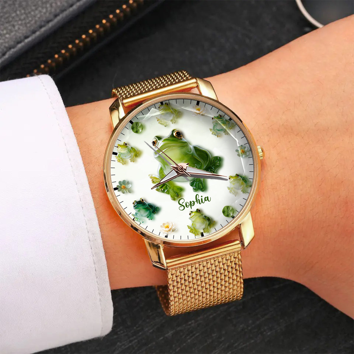 Einfach ein Mädchen, das Frösche liebt – personalisierte Frosch-Damenhanduhr 