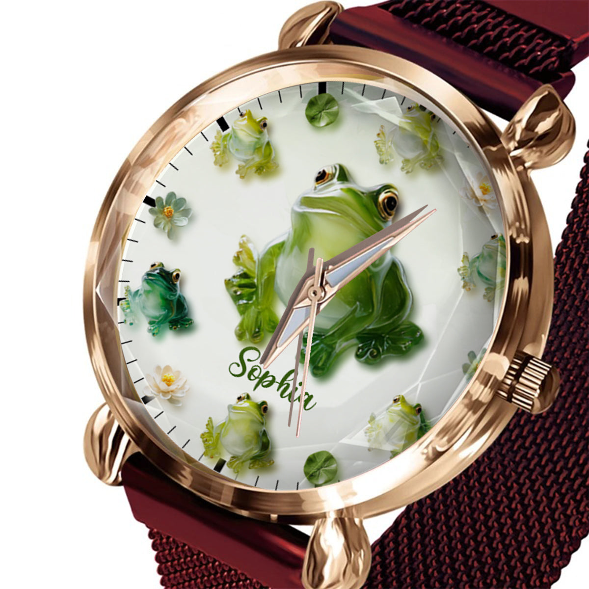 Einfach ein Mädchen, das Frösche liebt – personalisierte Frosch-Damenhanduhr 