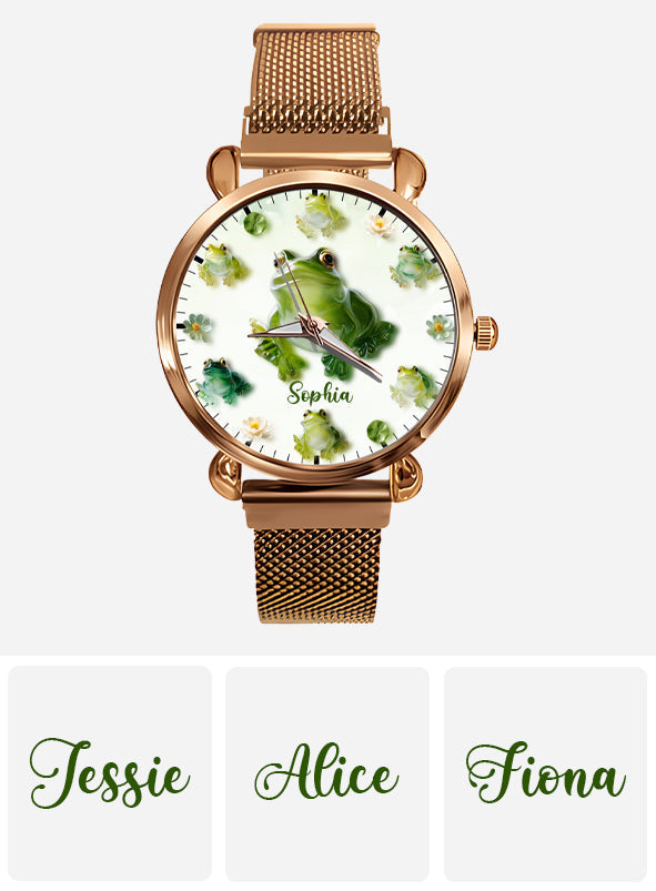 Einfach ein Mädchen, das Frösche liebt – personalisierte Frosch-Damenhanduhr 