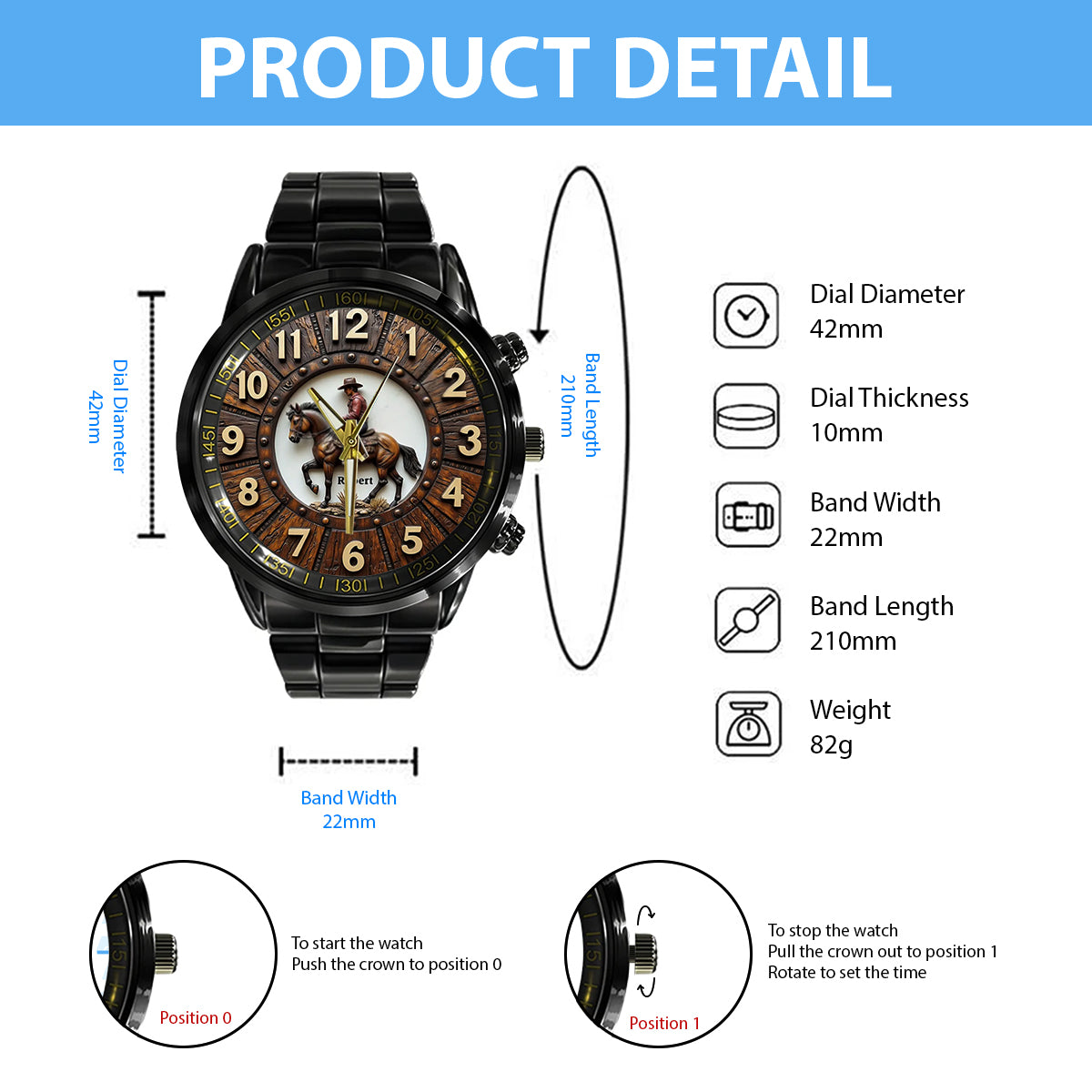 Montre à main personnalisée pour les amoureux des chevaux