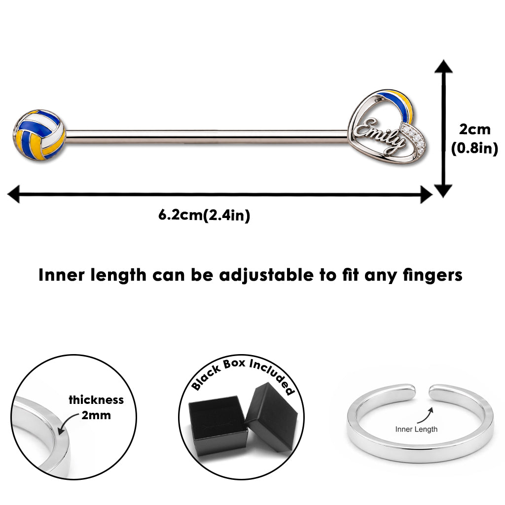 Love Volleyball - Personalized Volleyball Bracelet & Ring Set