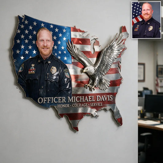 Personalisierte USA Flagge Metall-Schild, Amerikanischer Adler Wandkunst, Geschenk für Ihn/Veteranen/Polizei/Feuerwehr... - Personalisierte echte Männer 3D-gedrucktes Metall-Schild