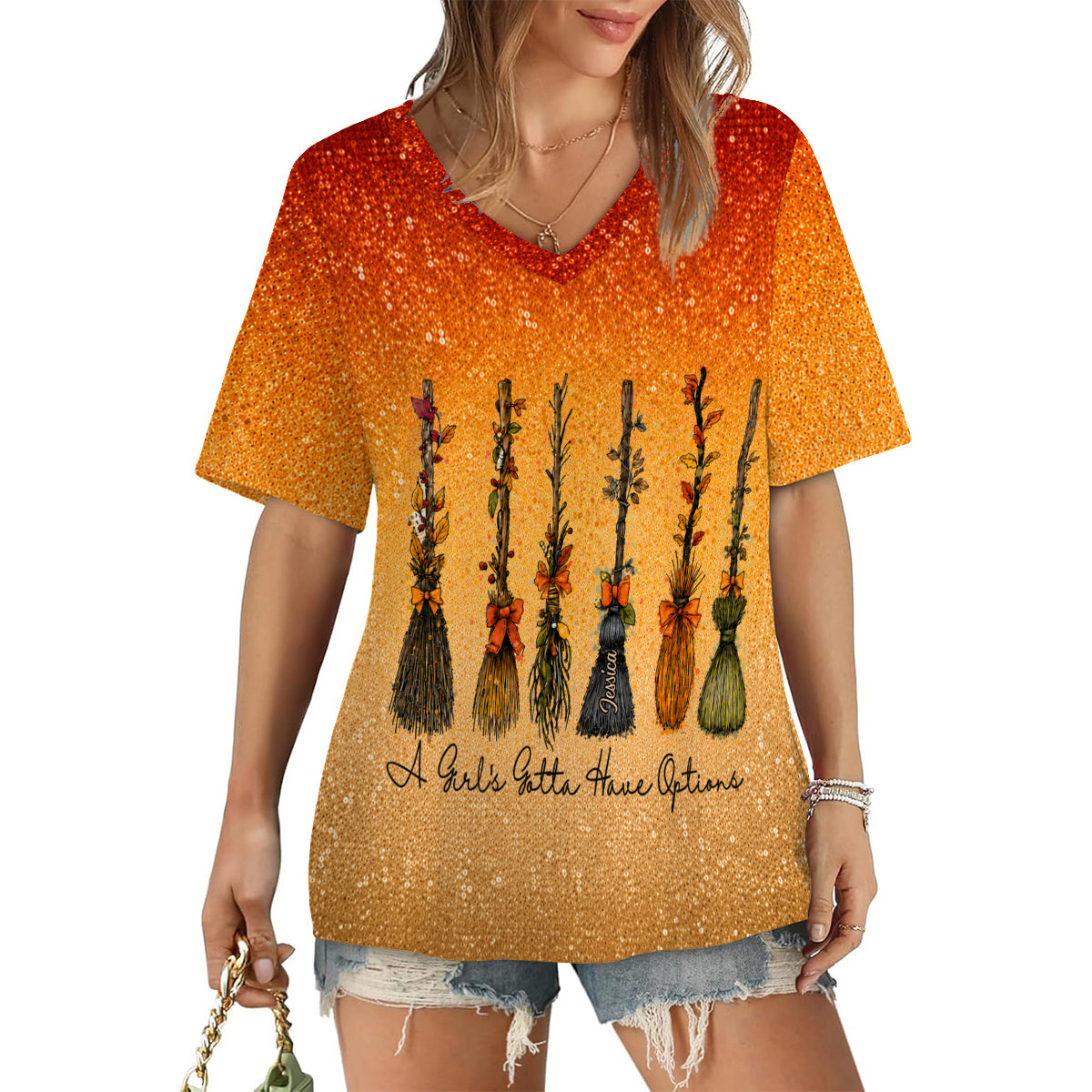 A Girl Gotta Have Options - Personalized Witch Fully Printed V-Neck T-Shirt