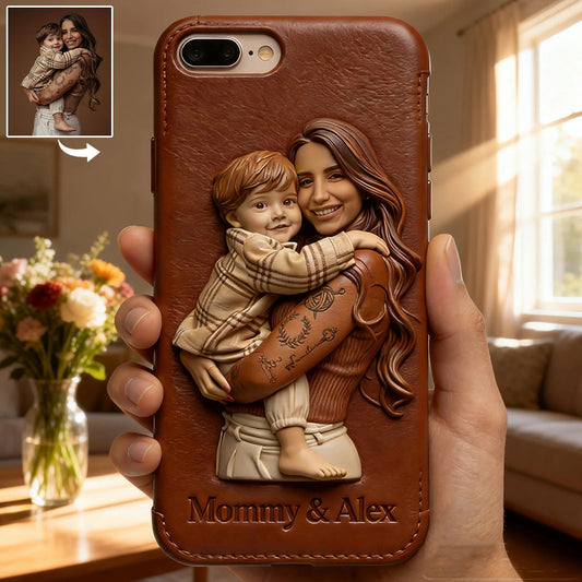 Personalisierte Handyhülle aus Leder mit Foto – Geschenkidee für Mama, Oma