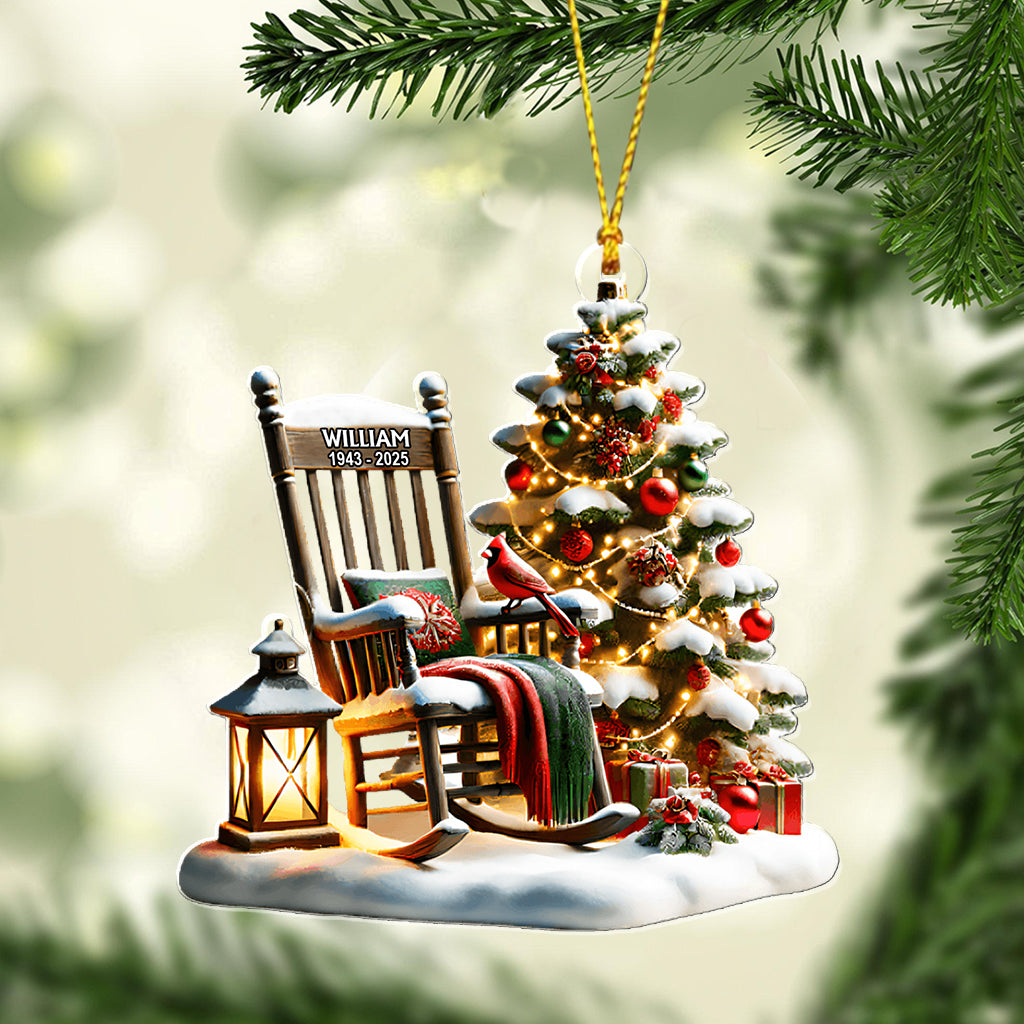 Rocking Chair With Cardinal - Personalized Memorial Transparent Ornament
